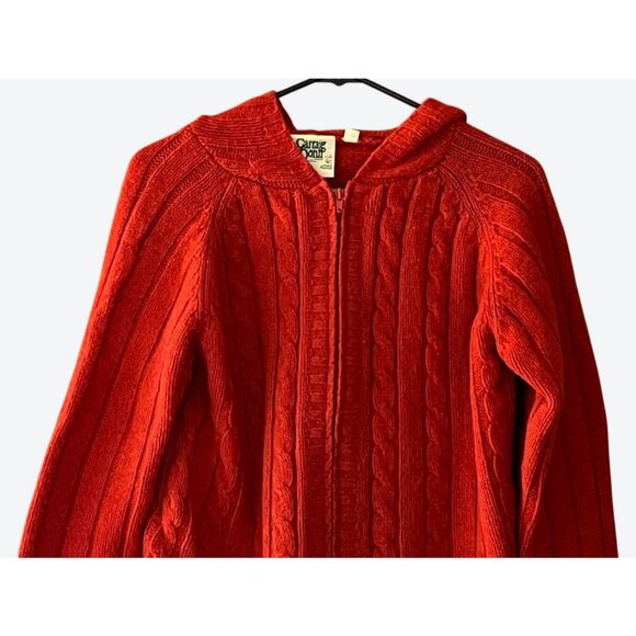 Carraig Donn Women's Small Full Zip Hooded Cable Knit Wool Sweater Orange - Picture 2 of 8
